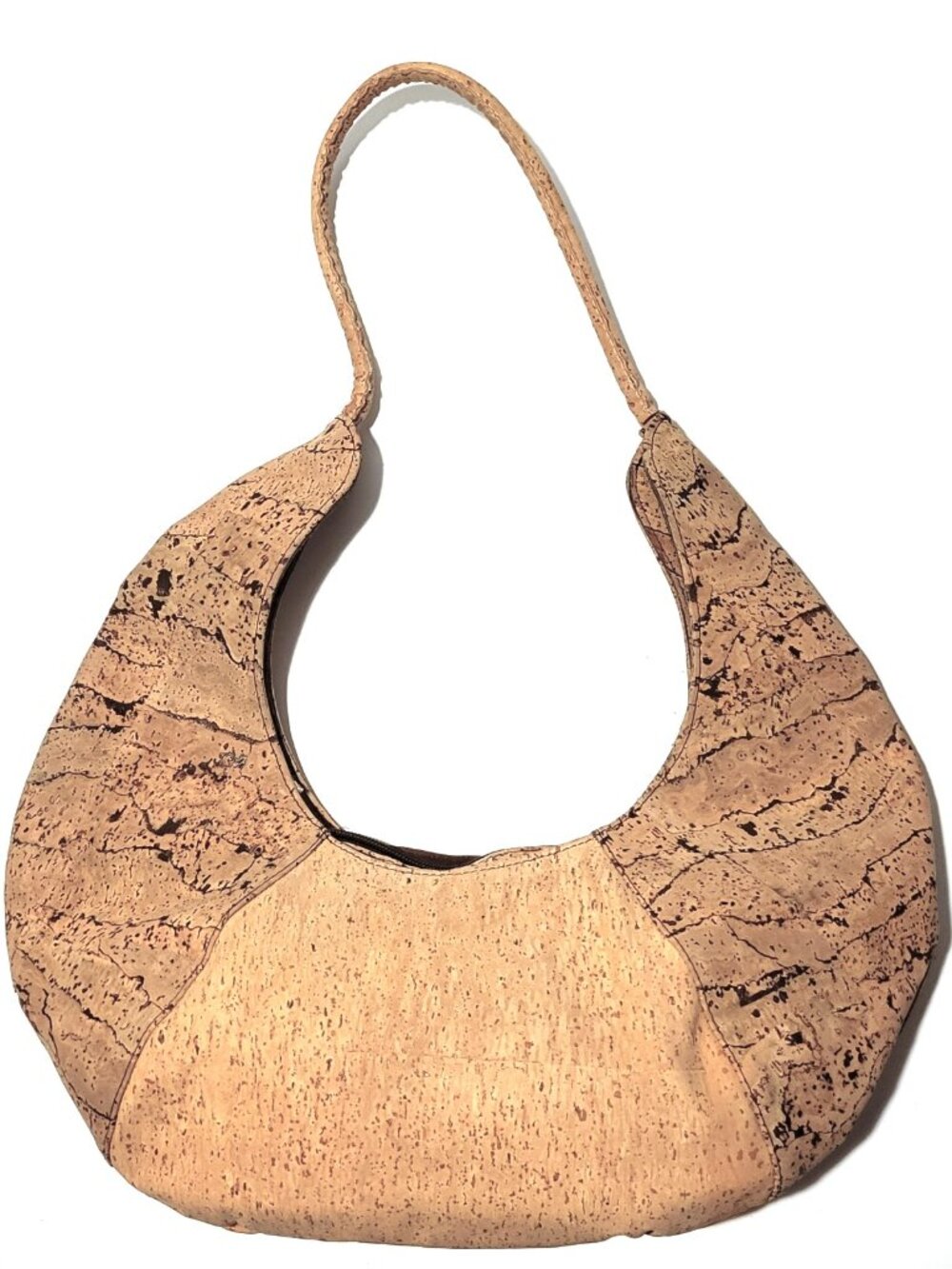 Cork Design Crescent Shape Purse Bag Tan Brown